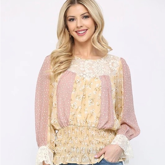 Gigio Tops - Floral and Lace Chiffon Blouse, Gigio Brand, women’s‎ medium